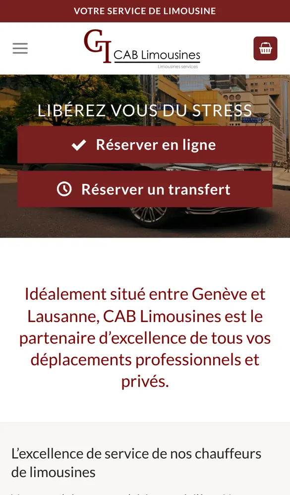 cab-limousines.ch sur mobile, page intérieure