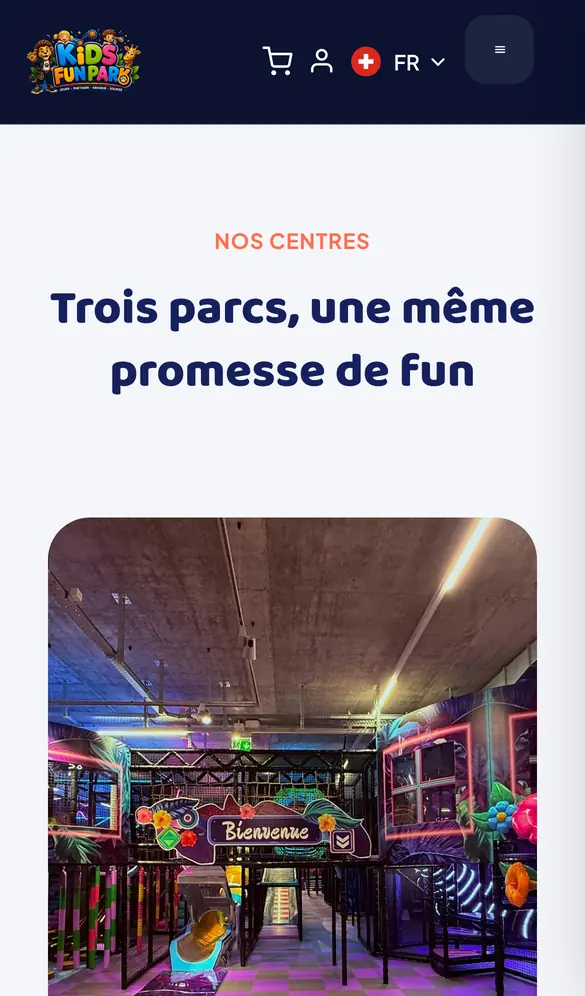 kidsfunpark.ch sur mobile, page intérieure