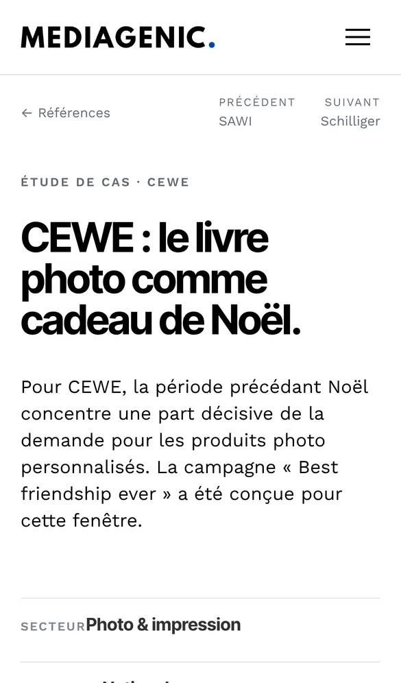 dev.mediagenic.ch sur mobile, page intérieure