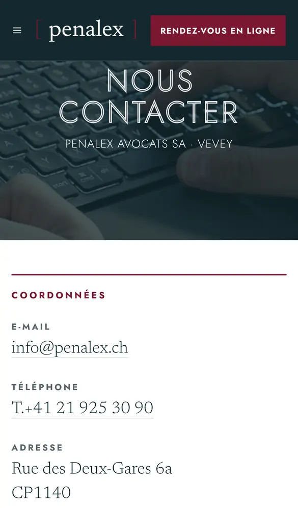 alpha.penalex.ch sur mobile, page intérieure