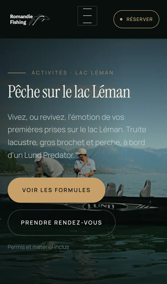 romandiefishing.ch sur mobile, page intérieure