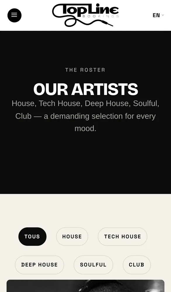 toplinebookings.com sur mobile, page intérieure